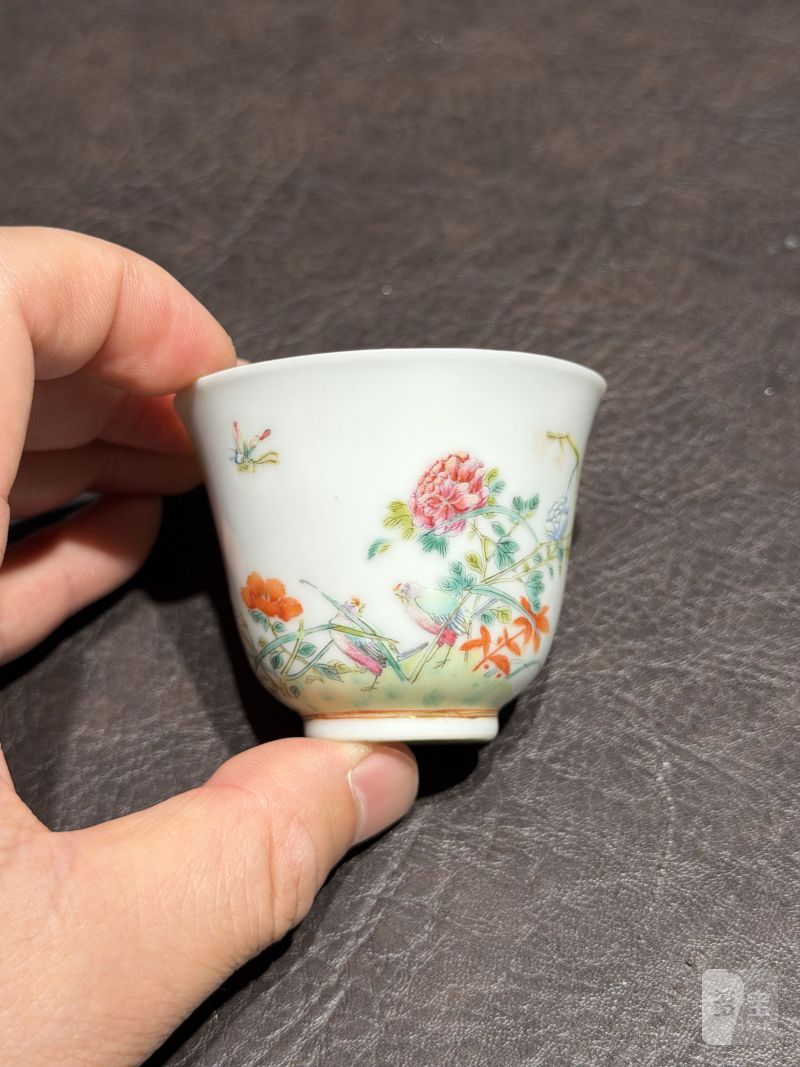 清光绪 粉彩花鸟纹杯 - 图4